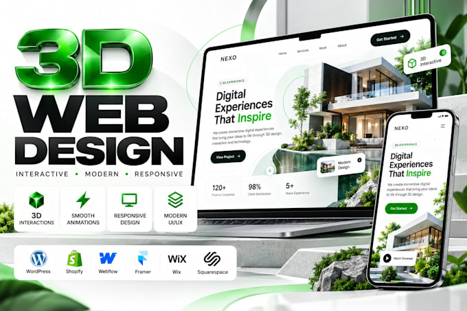 design a stunning 3d website and interactive landing page