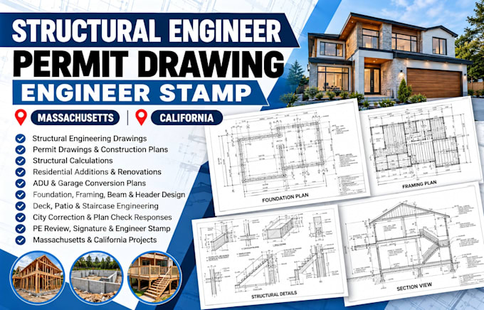 structural engineer permit drawing engineer stamp for massachusetts california