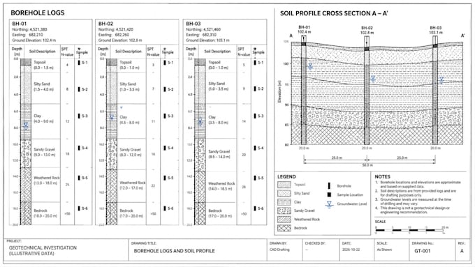 digitize borehole logs and draft geotechnical soil profiles