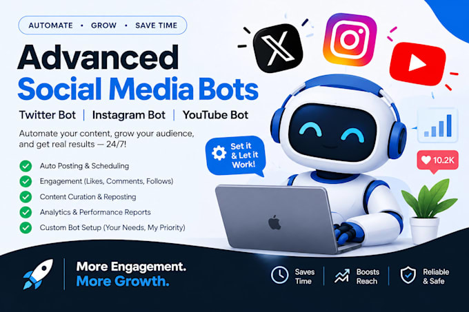 do advanced social media bot, twitter bot, instagram bot, youtube bot
