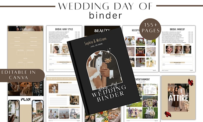 create a wedding planner, wedding day binder in canva