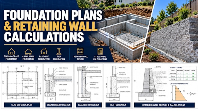 design foundation plans and retaining wall calculations