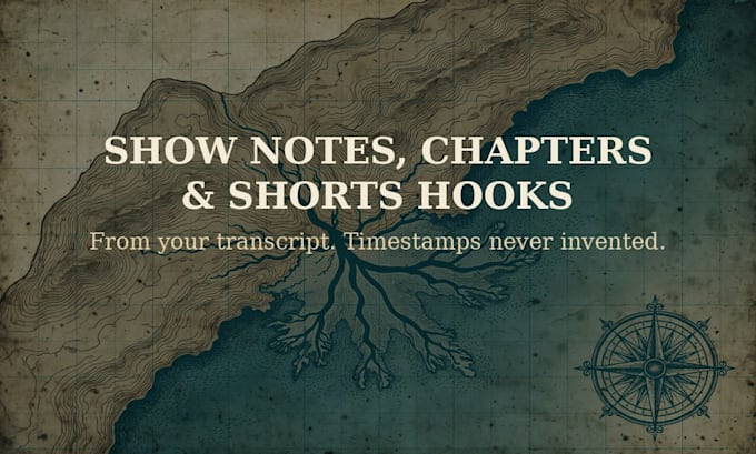 write podcast and youtube show notes with chapters and shorts hooks