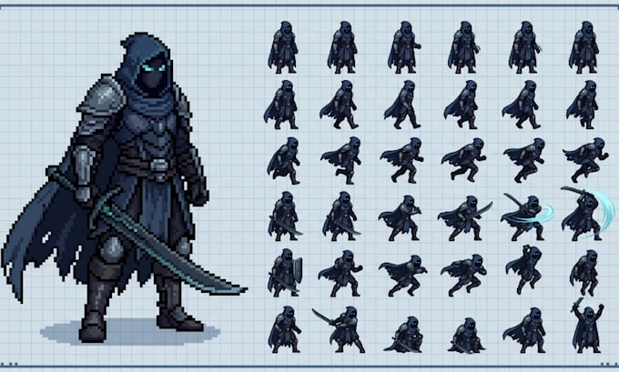 Create custom pixel art character sprite sheet 2d pixel animation rpg ...
