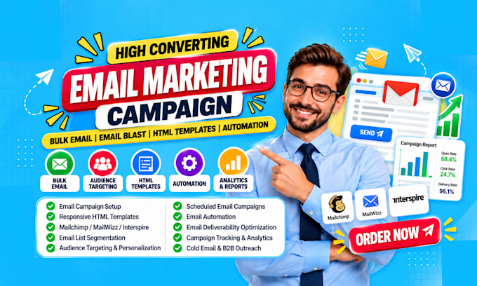 do bulk email marketing, email blasts, cold emails, mailchimp and HTML campaigns