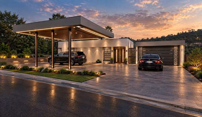 Realistic Automobile Design Create realistic car park, driveway, facade, gate design and exterior ...