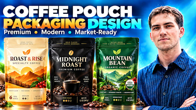 design product packaging, artisan coffee pouch packaging and beer can label