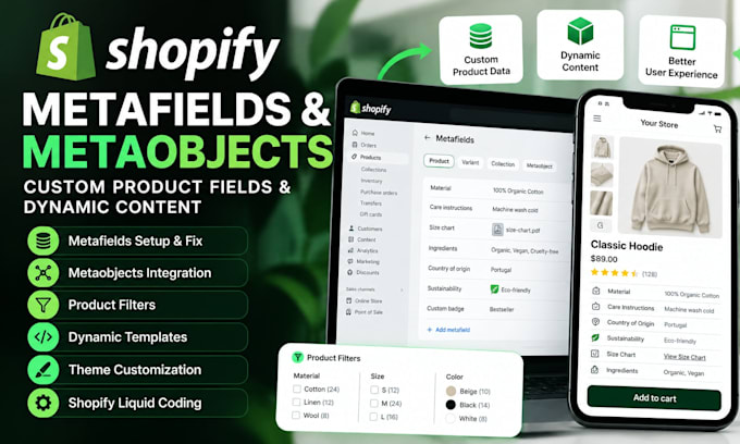 setup shopify metafields metaobjects product filters and custom dynamic template