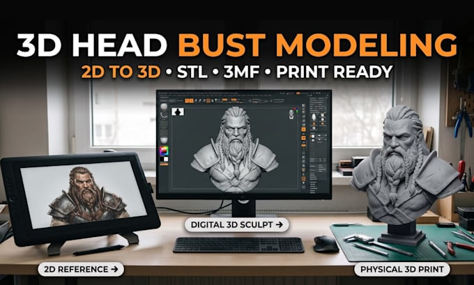 convert 2d image to 3d realistic model 3d head bust stl 3mf for 3d printing