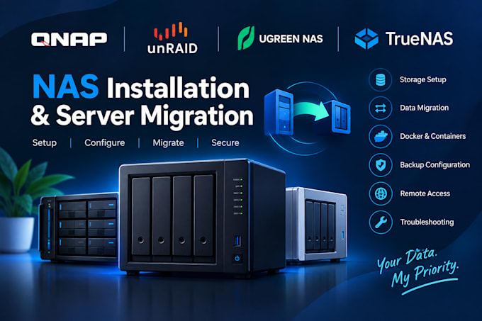 do full nas installation, server migration on qnap, unraid, ugreen nas, truenas