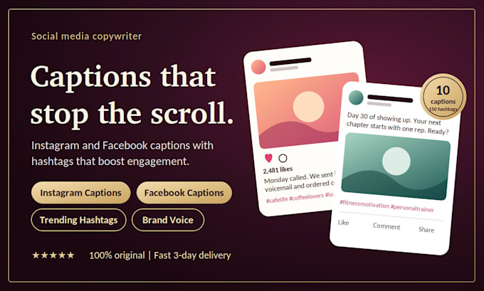 write engaging instagram,facebook captions and hashtags