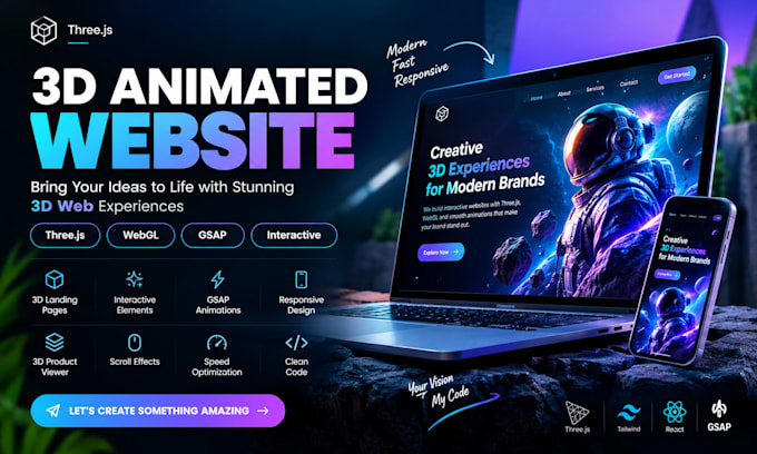 do 3d animated website 3d landing page interactive website design threejs