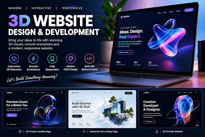 design interactive 3d website using spline and framer,3d website animation
