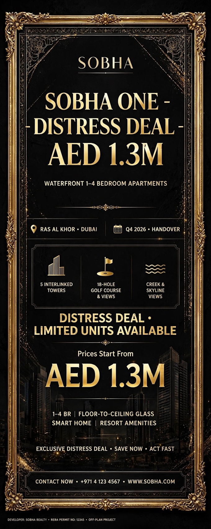design luxury black and gold posts for dubai real estate