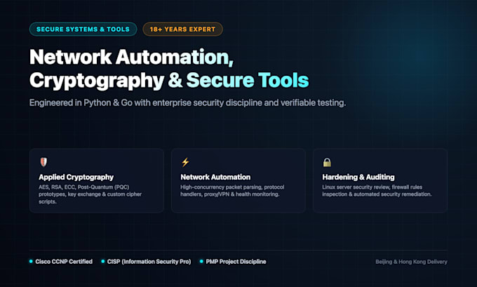 develop secure network tools, cryptography, and automation in python and go