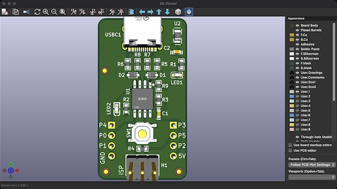design attiny85 avr microcontroller board pcb with usb c and esd protection
