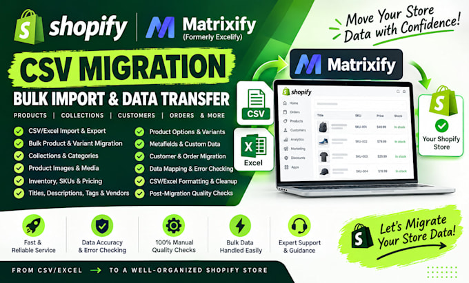 do shopify matrixify csv migration bulk ecommerce product import data transfer