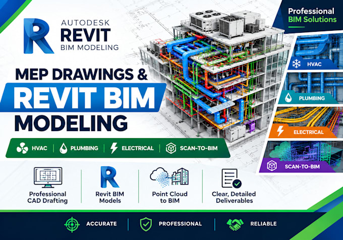 create mep drawing revit bim  models and scan to bim services
