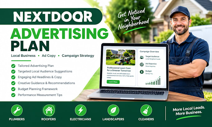 create a nextdoor advertising plan and ad copy for your