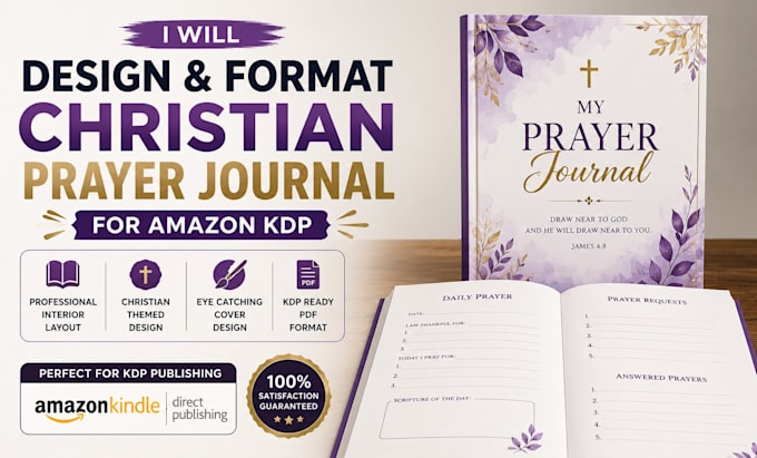 design and format a christian prayer journal for amazon KDP interior and cover