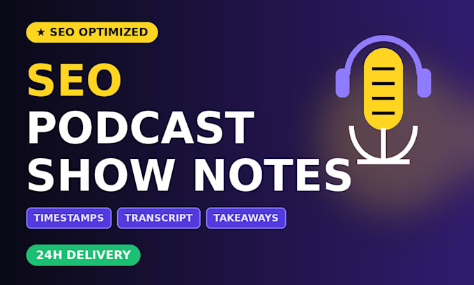 write SEO podcast show notes with timestamps and social posts