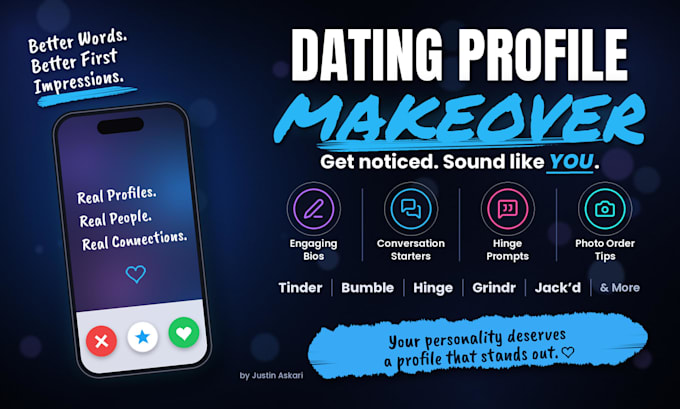 write your dating app bio, hinge prompts, and first messages
