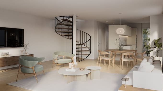 produce cgi interior visual from floor plan, housing scheme render for marketing