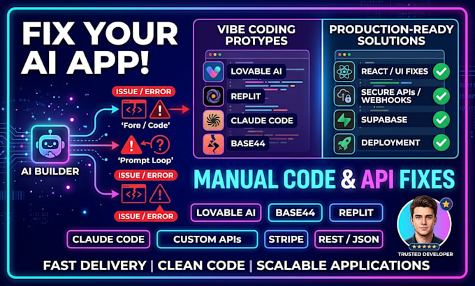 fix lovable dev lovable ai, base44 expert, claude code ai, replit saas, supabase
