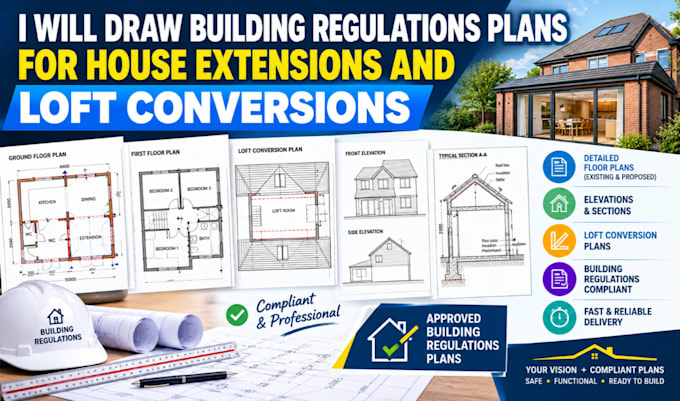 draw house extension and loft conversion building regulation drawings