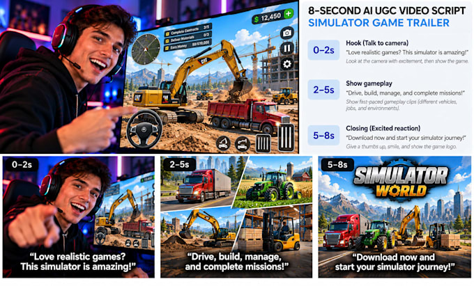 create ai ugc simulation game ads ugc simulator game trailers game video