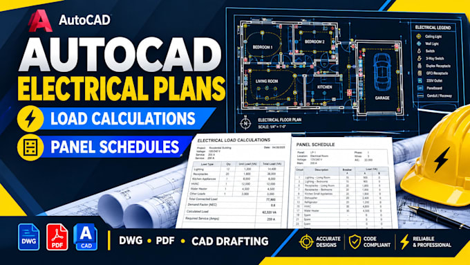 design electrical plans in autocad, load calculation and panel schedule