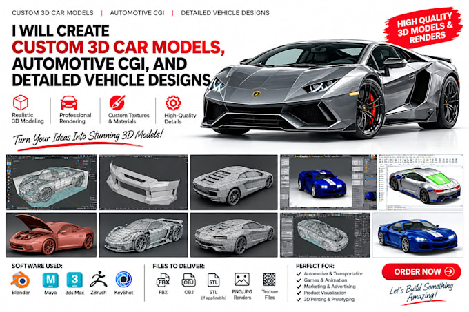 create custom 3d car models, automotive cgi, and detailed vehicle designs