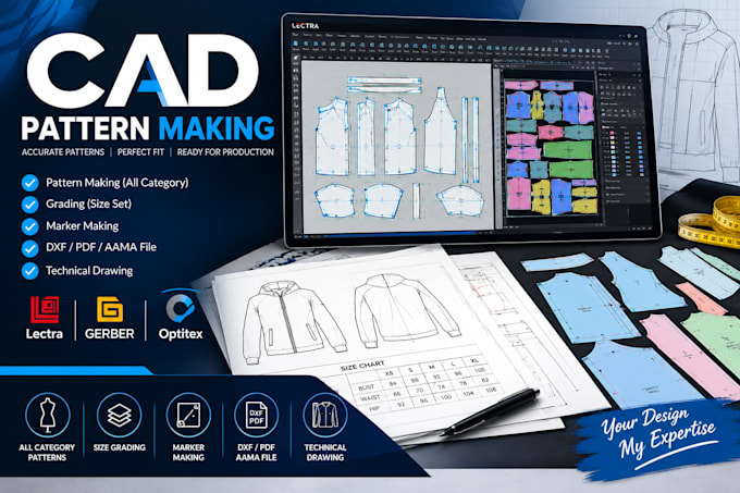 create garment patterns using lectra, optitex and gerber