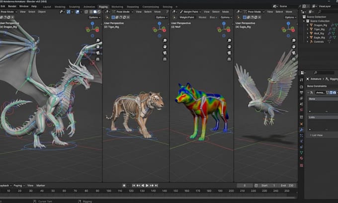 create custom 3d creature, animal and character rigs for blender animation