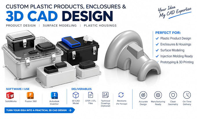design custom plastic products, enclosures and 3d cad models