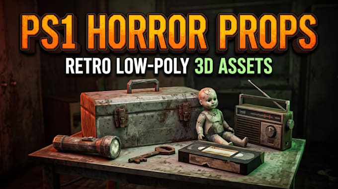 create retro ps1 psx low poly horror props for your game, dark environment props