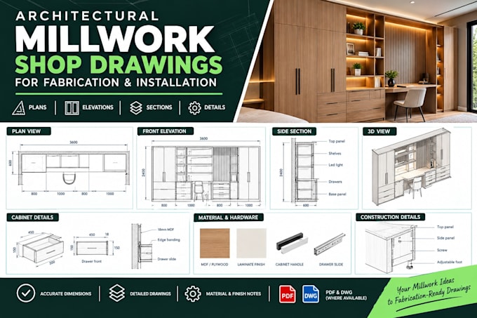 draft architectural millwork shop drawings for fabrication and installation