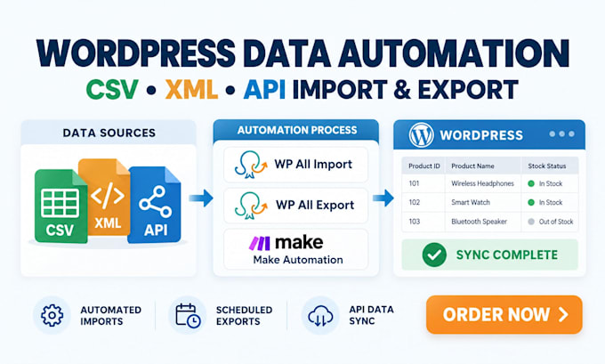 automate wordpress csv, xml and api imports with wp all import, export and make