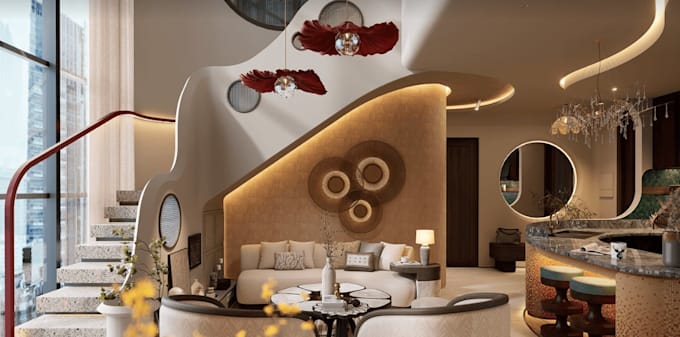 renovate 3d duplex apartment building,cgi interior layout,luxury kitchen render