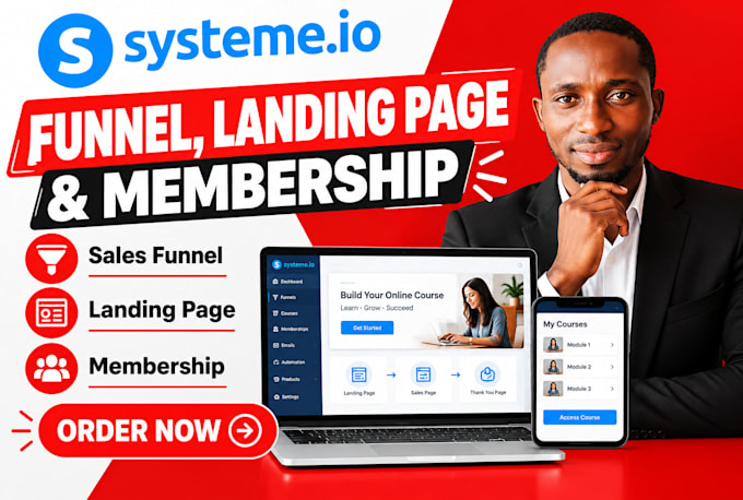 design systemeio funnel, systeme io course landing page, systemeio membership