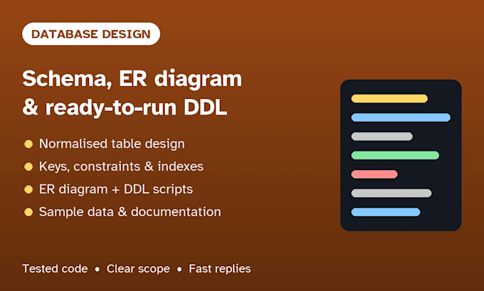 design your database schema, er diagram and sql scripts