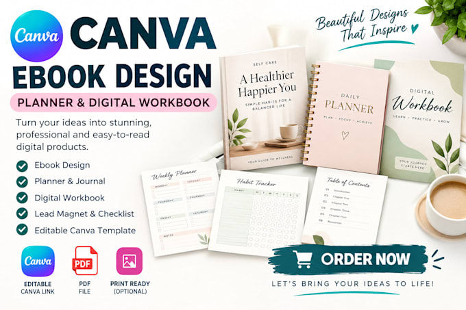 design a beautiful canva ebook, planner and digital workbook design