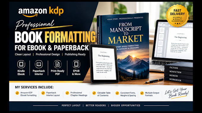 format your ebook and paperback for amazon KDP upload ebook typesetting expert
