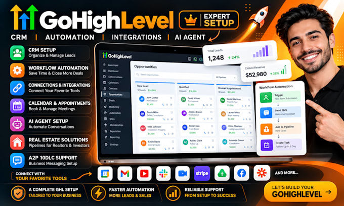setup gohighlevel CRM, workflows, and integrations