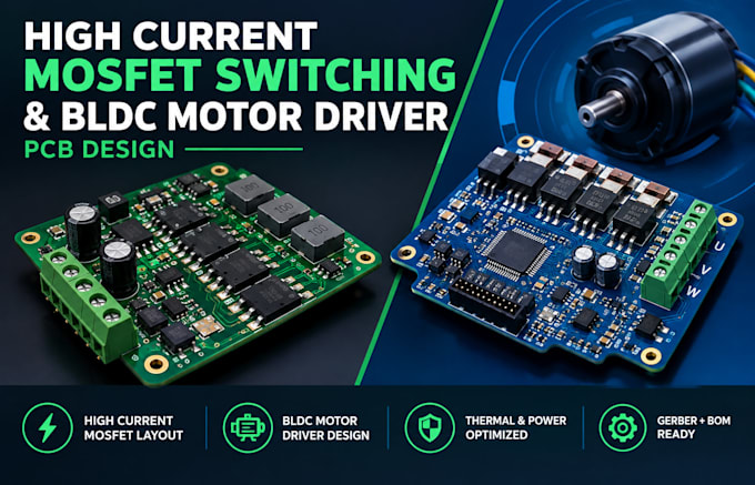 design high current mosfet switching and bldc motor driver pcb
