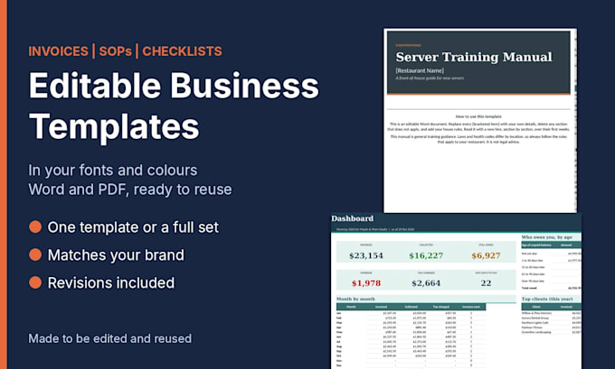 design editable invoice, sop, checklist and training templates
