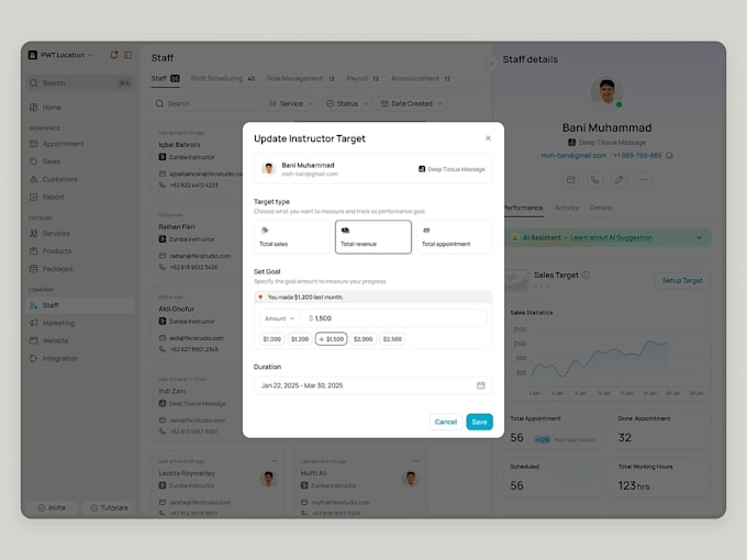 develop staff app, employee app, job app, scheduling app, appointment app