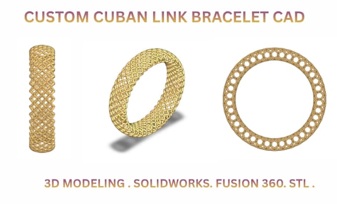 design custom cuban link bracelet 3d cad for 3d printing, solidwork, stl files