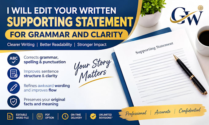 create written supporting statement for grammer and clarity