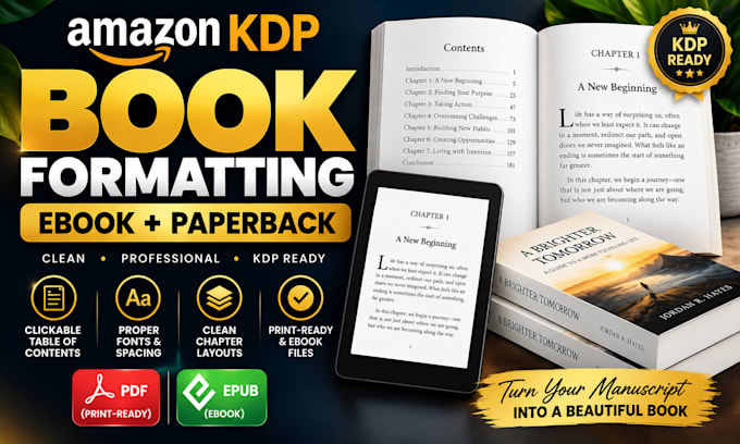 format your amazon KDP ebook and paperback for clean and reader friendly layout